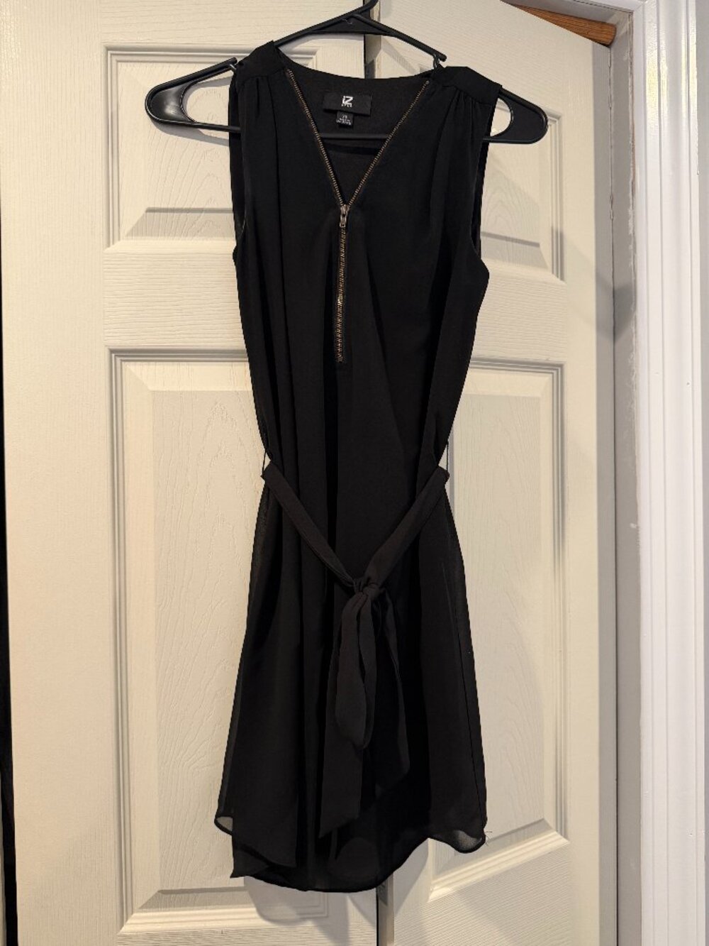 IZ Byer Black Chiffon Zip-Front Tie Waist Mini Dress XS